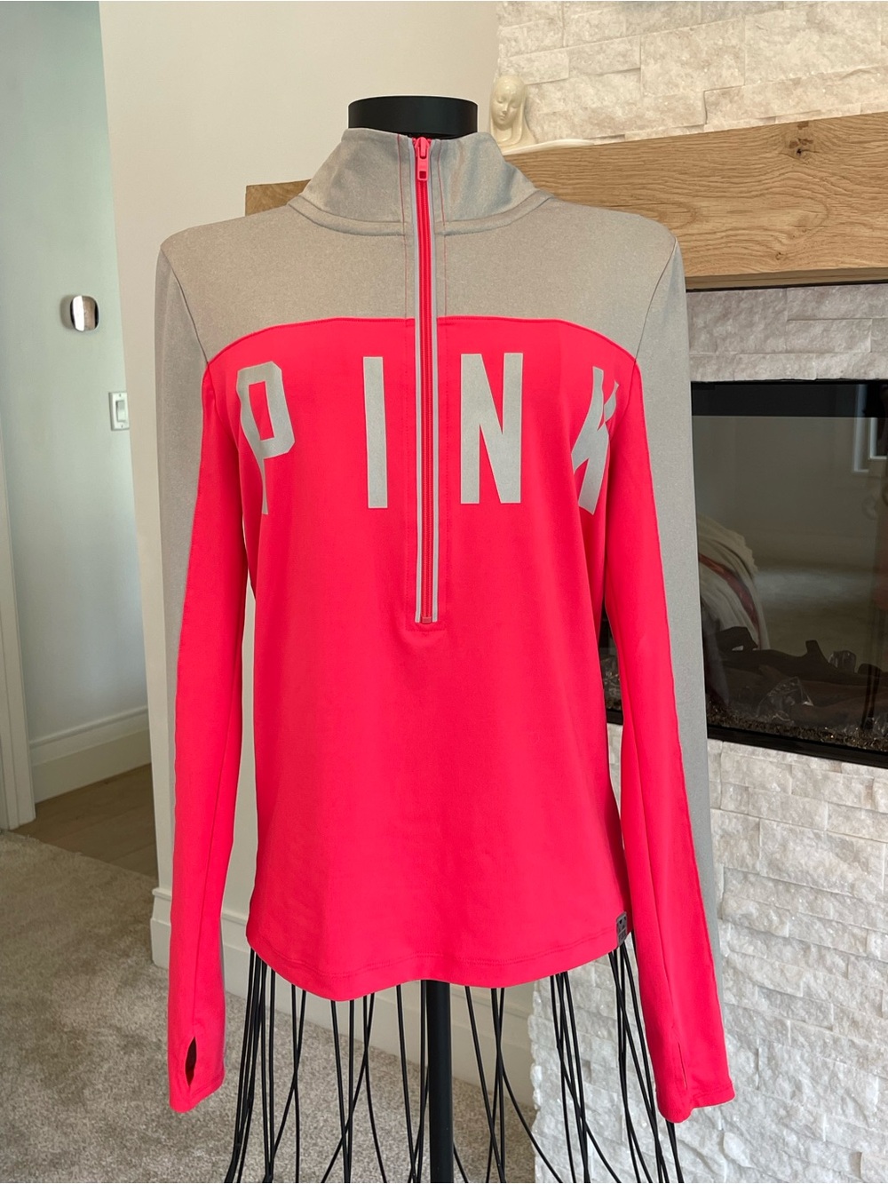 PINK Victoria's Secret Hot Pink & Gray Half-Zip Pullover